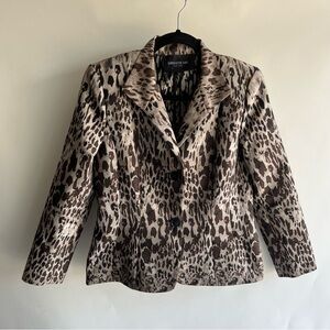 Lafayette 148 New York Animal Print Blazer Suit Jacket Sz 4 Brown Shoulder Pads